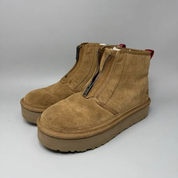 Ugg Neumel Women's Platform Zip Suede Boots Brown Lined Size 9