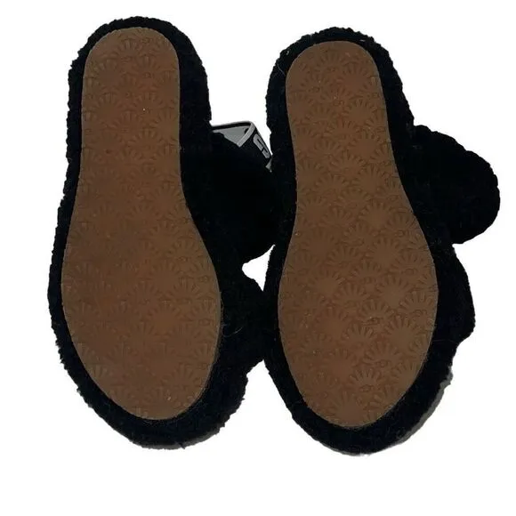 Ugg Oh Yeah Black Sandals Girls sz 3 Strappy Sheepskin Logo Spell out Cozy