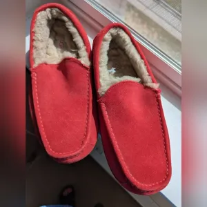 Ugg Red Suede Slip-On Loafers with Plush Lining Size 13