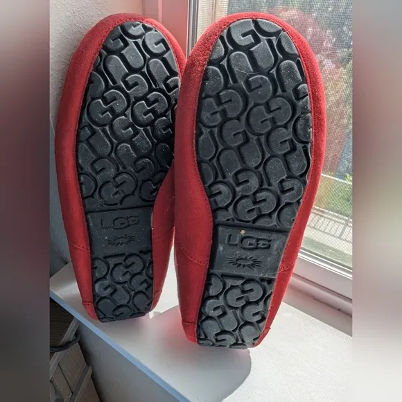 Ugg Red Suede Slip-On Loafers with Plush Lining Size 13