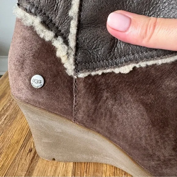UGG Sandra brown suede riding boots with wedge heel, size 8