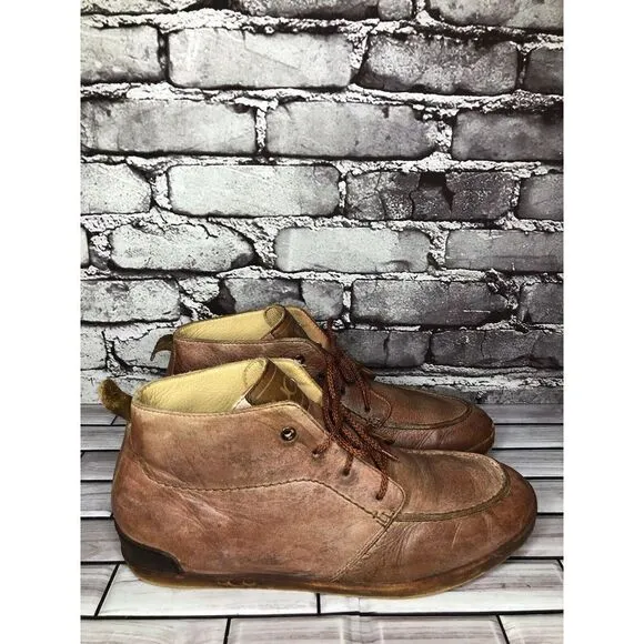UGG Vibram Salmon Pink Leather Lace Up Casual Distressed Boots Men Sz 9M US/42EU