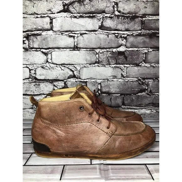 UGG Vibram Salmon Pink Leather Lace Up Casual Distressed Boots Men Sz 9M US/42EU