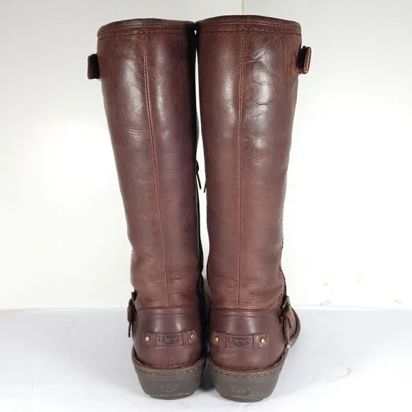 UGG Women's Tupelo US 8 Brown Solid Leather Lined Shearling Riding Boots