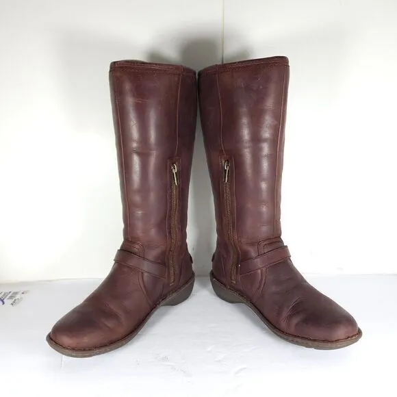 UGG Women's Tupelo US 8 Brown Solid Leather Lined Shearling Riding Boots