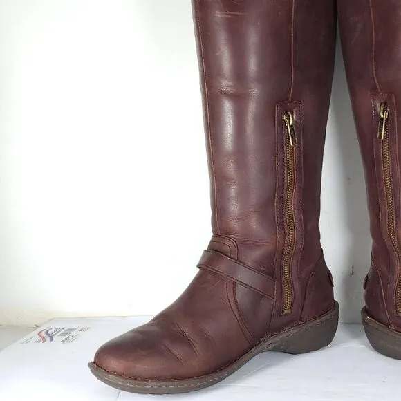 UGG Women's Tupelo US 8 Brown Solid Leather Lined Shearling Riding Boots