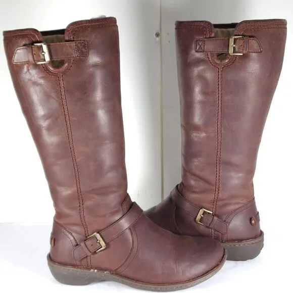 UGG Women's Tupelo US 8 Brown Solid Leather Lined Shearling Riding Boots