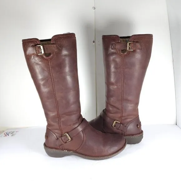 UGG Women's Tupelo US 8 Brown Solid Leather Lined Shearling Riding Boots