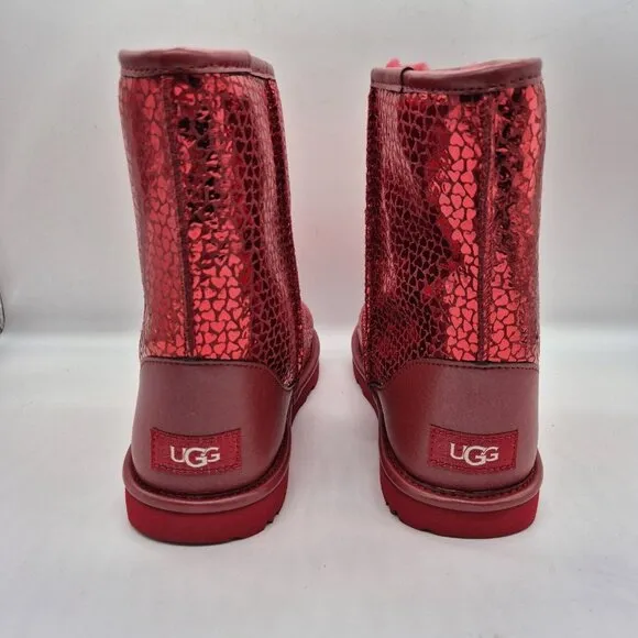 Ugg Youth Size 6 Classic II Gel Red Hearts Short Mid Boots Plush