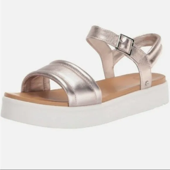 UGG Zayne Ankle Strap Sandals Rose Gold Metallic Leather Platform Size 9 NEW