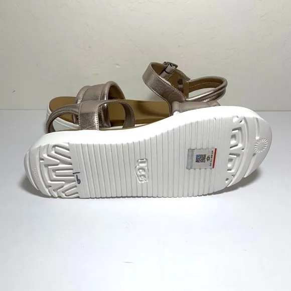 UGG Zayne Ankle Strap Sandals Rose Gold Metallic Leather Platform Size 9 NEW