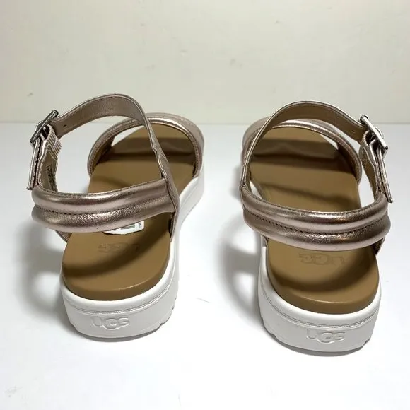 UGG Zayne Ankle Strap Sandals Rose Gold Metallic Leather Platform Size 9 NEW