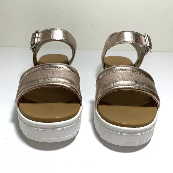 UGG Zayne Ankle Strap Sandals Rose Gold Metallic Leather Platform Size 9 NEW