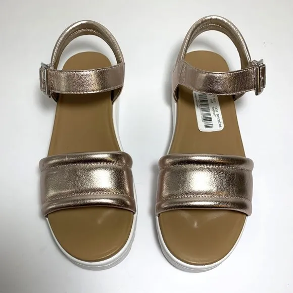 UGG Zayne Ankle Strap Sandals Rose Gold Metallic Leather Platform Size 9 NEW
