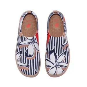 UIN Women's Travel Shoes Slip On Casual Knit Comfort Loafers (Striped Flowers)