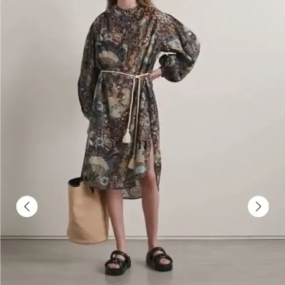 Ulla Johnson Agadir Belted Cotton Blend Printed Voile Dress Earth Tone Swim