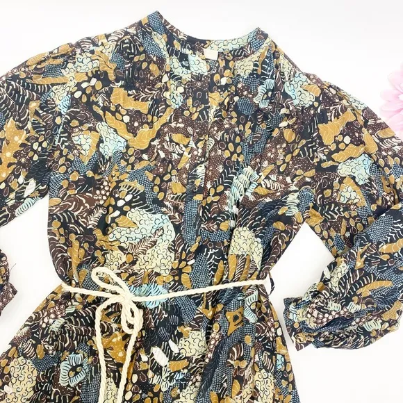 Ulla Johnson Agadir Belted Cotton Blend Printed Voile Dress Earth Tone Swim