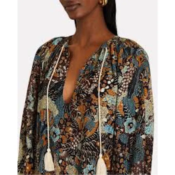 Ulla Johnson Agadir Belted Cotton Blend Printed Voile Dress Earth Tone Swim