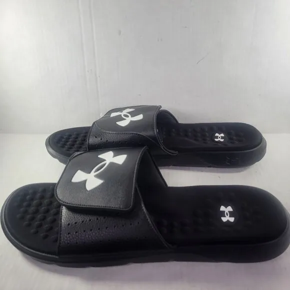 Under Armour Men Ignite 7 SL Black &amp; White Adjustable Slide Sandals Size 17