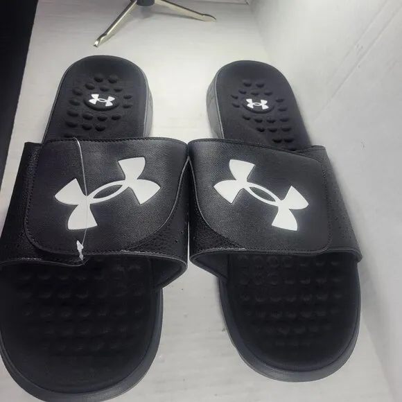 Under Armour Men Ignite 7 SL Black &amp; White Adjustable Slide Sandals Size 17