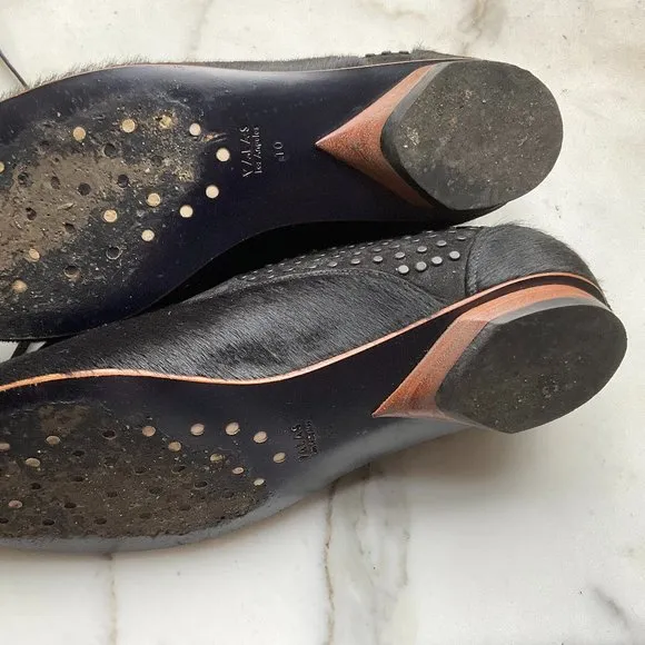 VALAS Hair On Black Laced Loafers with Gold metal Trim Lace Panel