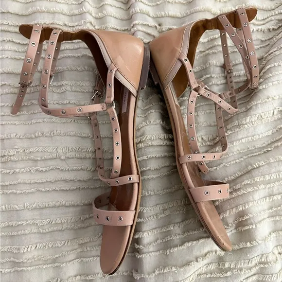 Valentino Garavani Pink Sandals with Ankle Strap and Metallic Studs