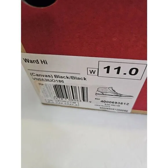 VANS black canvas Ward Hi sneakers. Women's size 11. New in box.