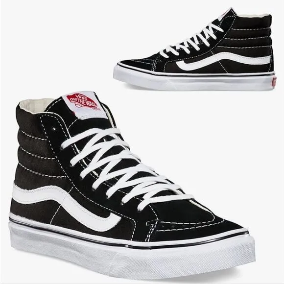 Vans Black White Canvas Suede Classic Sk8 Hi Sneakers Men's Size 12
