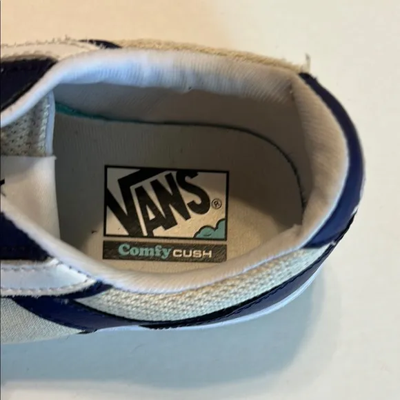 VANS Blue Cream Low-Top Sneakers Lowland Leather Lace-Up Canvas Skateboarding 11
