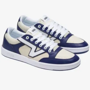 VANS Blue Cream Low-Top Sneakers Lowland Leather Lace-Up Canvas Skateboarding 11