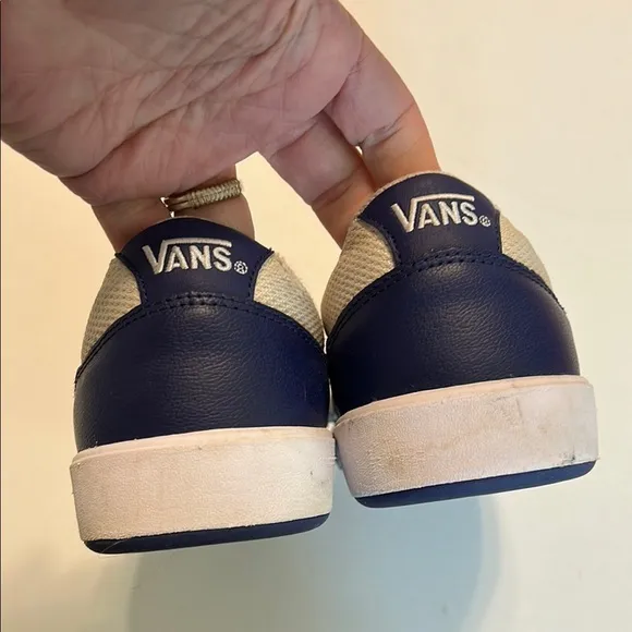 VANS Blue Cream Low-Top Sneakers Lowland Leather Lace-Up Canvas Skateboarding 11