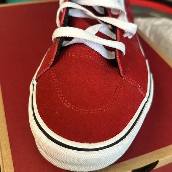 Vans-Checkered High Tops Men’s Size 9 Red  White Off The Wall Sneakers w…