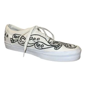 Vans Mens Custom Painted Low Top Sneakers Ree Skeletons White Black 9.5 EUC