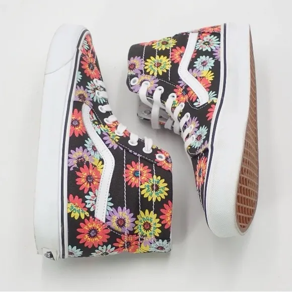Vans Off The Wall Sk8-Hi Sneakers Tapered 721356 Black Floral Flowers Hightops