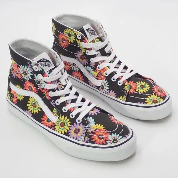 Vans Off The Wall Sk8-Hi Sneakers Tapered 721356 Black Floral Flowers Hightops
