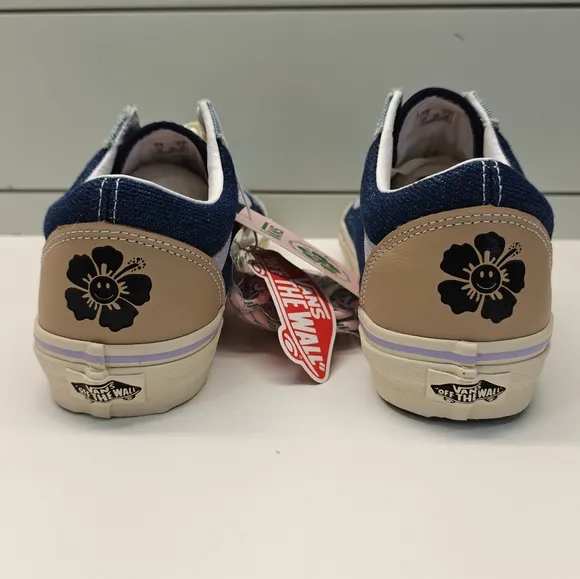 Vans OLD SKOOL EM ON HOLIDAY Denim Blue Flowers Multicolor Skateboard Sneakers