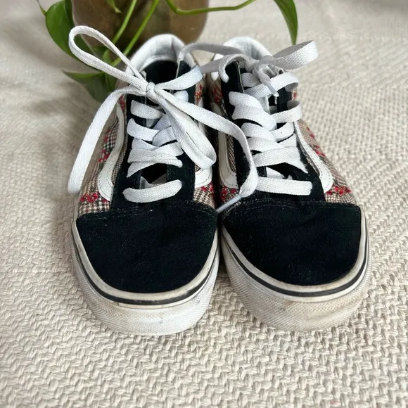 Vans Old Skool Glen Plaid Floral Embroidered Suede &amp; Canvas Sneakers