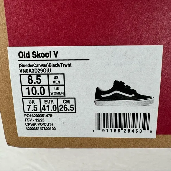Vans Old Skool V Suede Canvas Black True White Sneakers Women’s Size 10