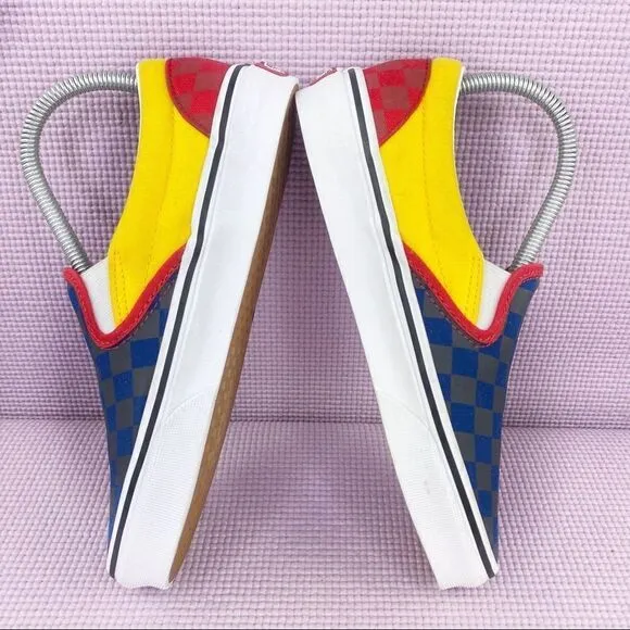 Vans OTW Rally Classic Slip On Sneakers Blue Gray Yellow Red Checkerboard