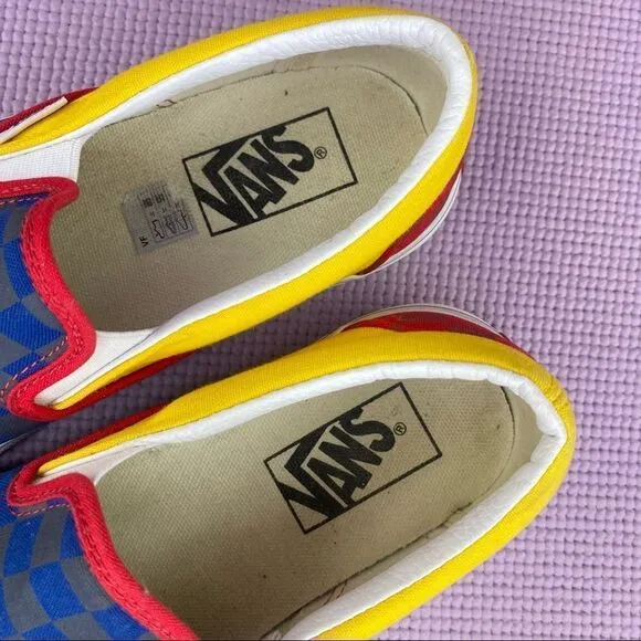 Vans OTW Rally Classic Slip On Sneakers Blue Gray Yellow Red Checkerboard