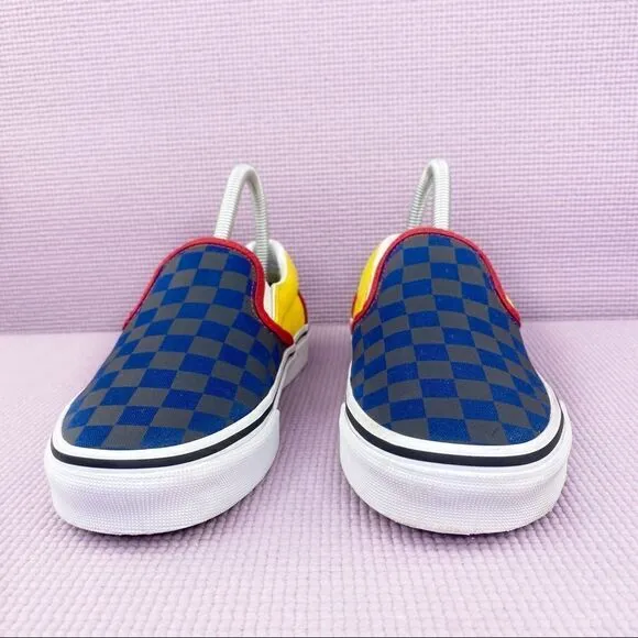 Vans OTW Rally Classic Slip On Sneakers Blue Gray Yellow Red Checkerboard