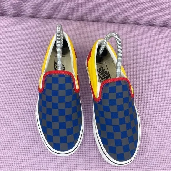 Vans OTW Rally Classic Slip On Sneakers Blue Gray Yellow Red Checkerboard