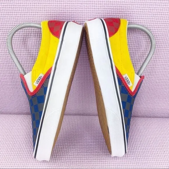 Vans OTW Rally Classic Slip On Sneakers Blue Gray Yellow Red Checkerboard