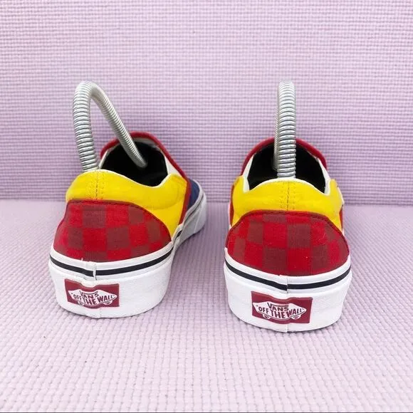 Vans OTW Rally Classic Slip On Sneakers Blue Gray Yellow Red Checkerboard