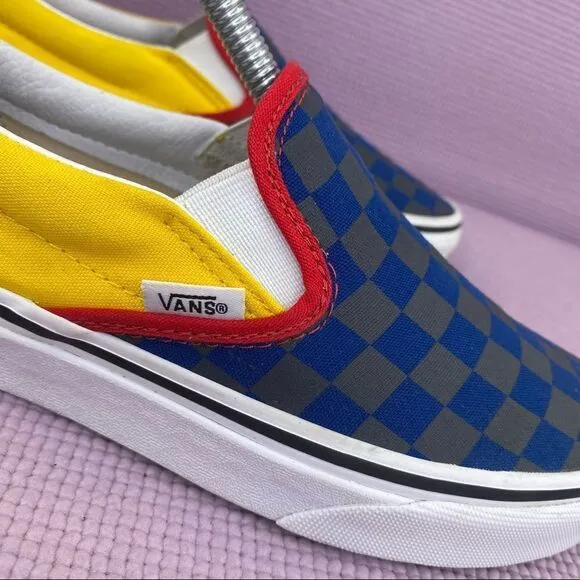 Vans OTW Rally Classic Slip On Sneakers Blue Gray Yellow Red Checkerboard