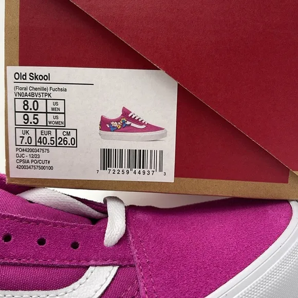 Vans Pink Floral Embroidered Sneakers Old Skool(Floral Chenille) Fuchsia