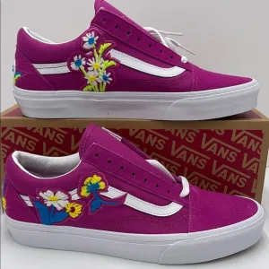 Vans Pink Floral Embroidered Sneakers Old Skool(Floral Chenille) Fuchsia
