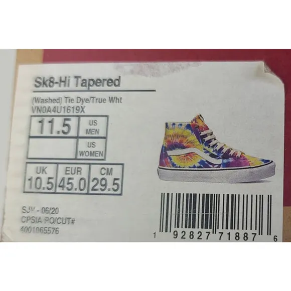 VANS SK8-HI Tapered Skate Shoe Washed Tie Dye Canvas Sneakers Men's 11.5