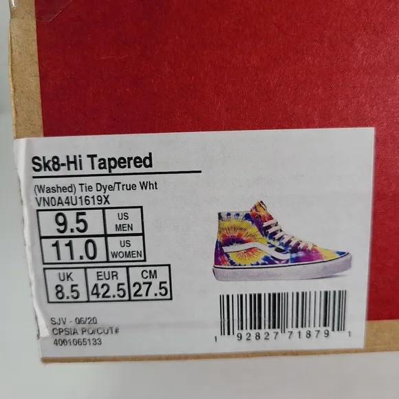 Vans Sk8-Hi Tapered Washed Tie Dye Sneakers Men Size 9.5 Women Size 11.0