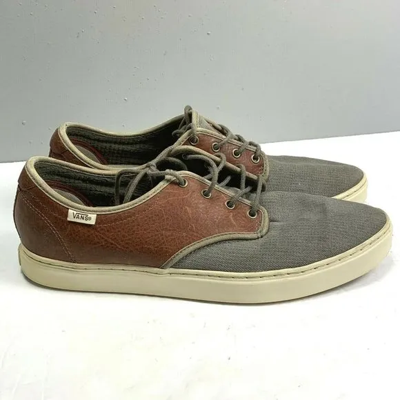 Vans Ultra Cush Sneakers Leather Canvas size 12 Men Brown Gray Lace Up 500664